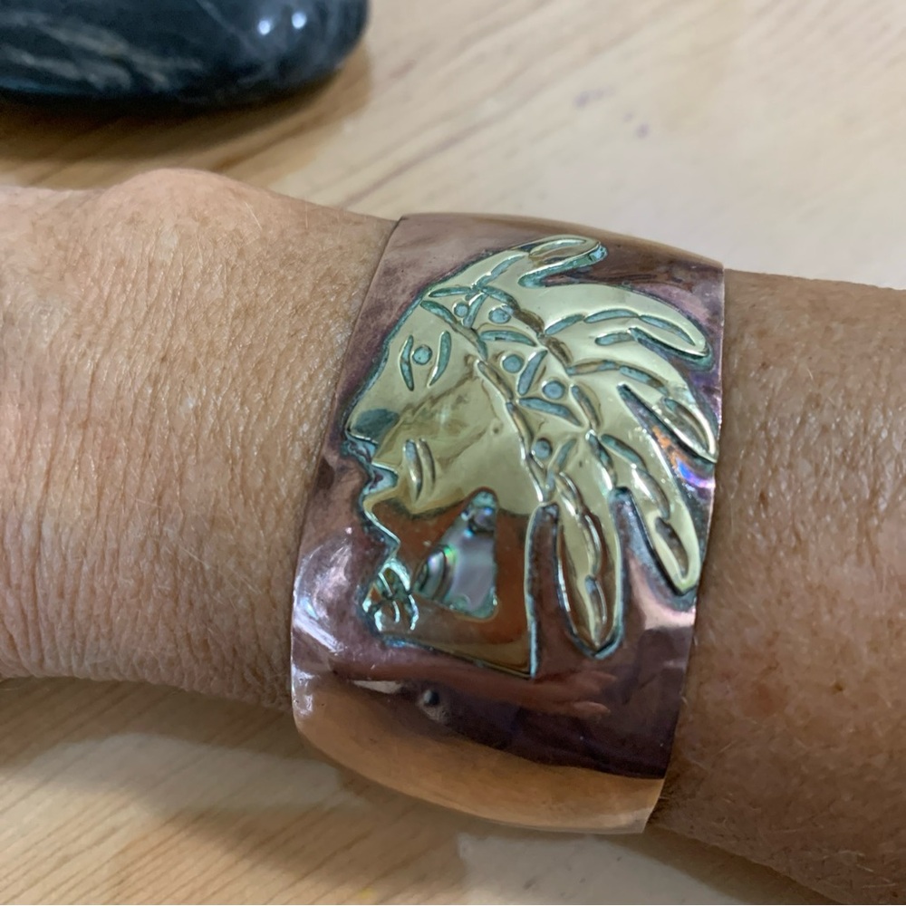 Copper Brass Abalone Cuff Bracelet